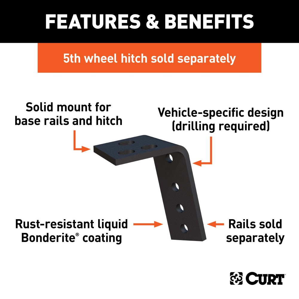 16303 - Semi-Custom 5th Wheel Brackets, Select Dodge Ram 1500 Curt A25 Dual Jaw Sliding 5th Wheel Trailer Hitch for Short Beds