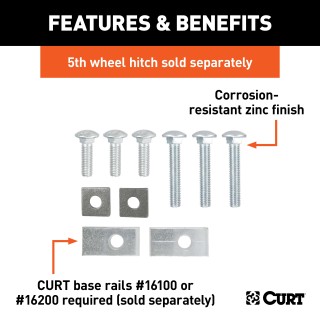 16304 - Semi-Custom 5th Wheel Hardware, Select Toyota Tundra (Except Extended Crew Cab) Curt Gooseneck Trailer Hitch Bent Plate with Reese Rails