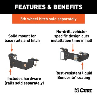 16400 - Custom 5th Wheel Brackets, Select Chevrolet Silverado, GMC Sierra 1500 Curt Spyder Gooseneck Trailer Hitch for Silverado, carbide black finish.