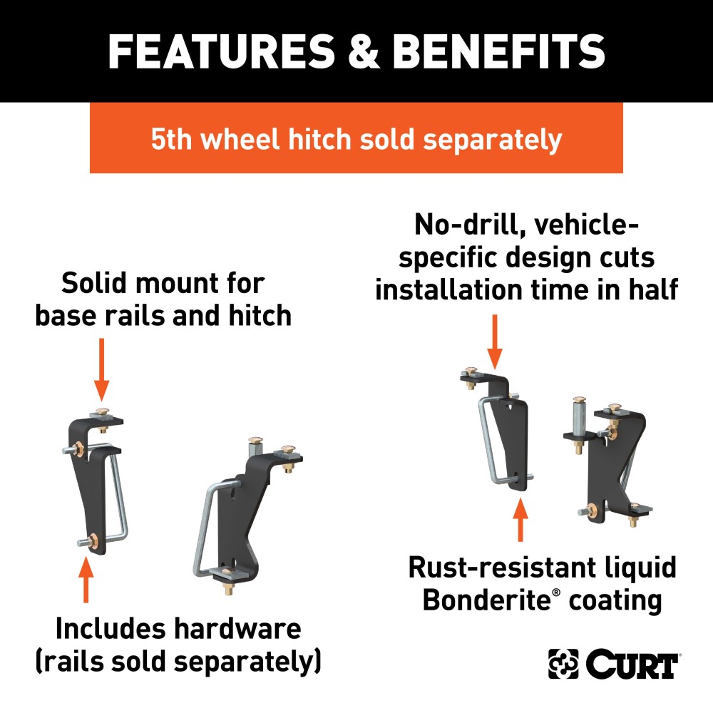 16420 - Custom 5th Wheel Brackets, Select Dodge, Ram 1500, 2500, 3500 Curt Industry Standard Rail Kit for 2003-2012 Dodge Ram 2500 3500