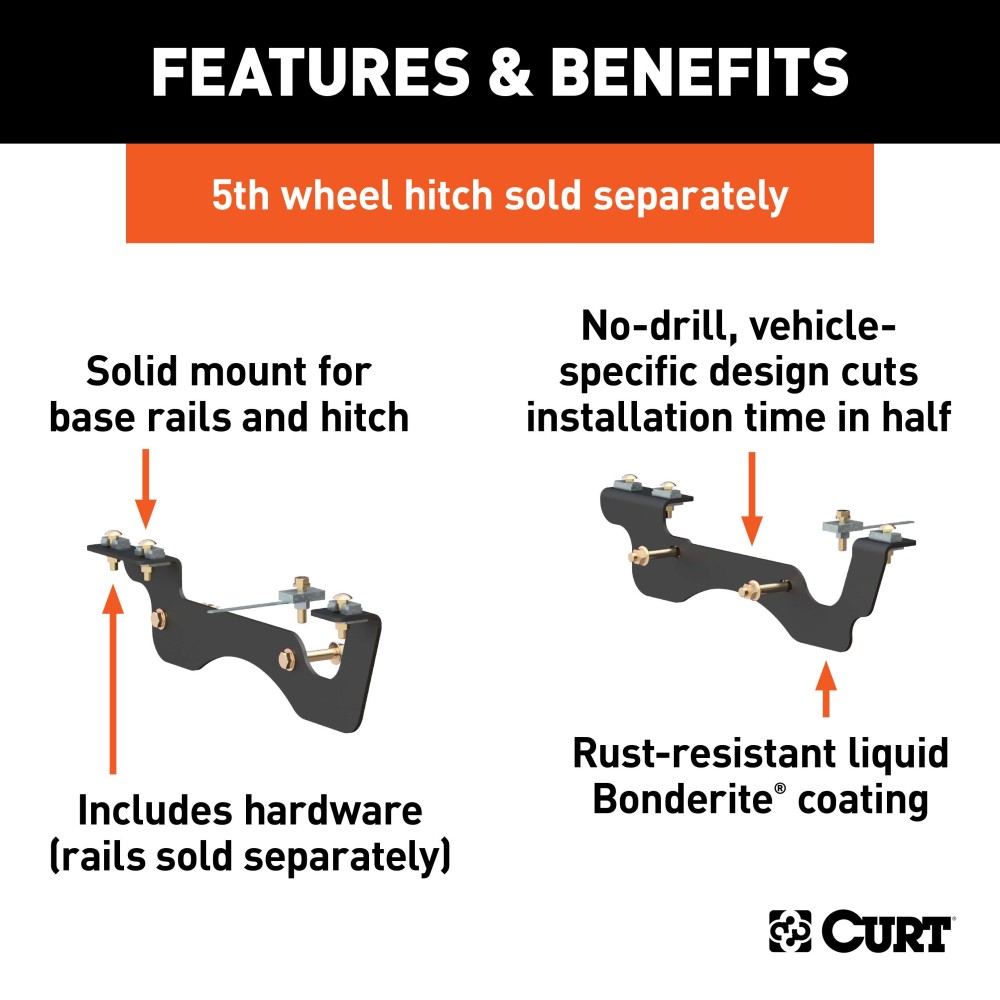 16431 - Custom 5th Wheel Brackets, Select Ford F-250, F-350, F-450 Super Duty Curt A25 Fifth Wheel Trailer Hitch for Ford F250-F450, 25K Towing