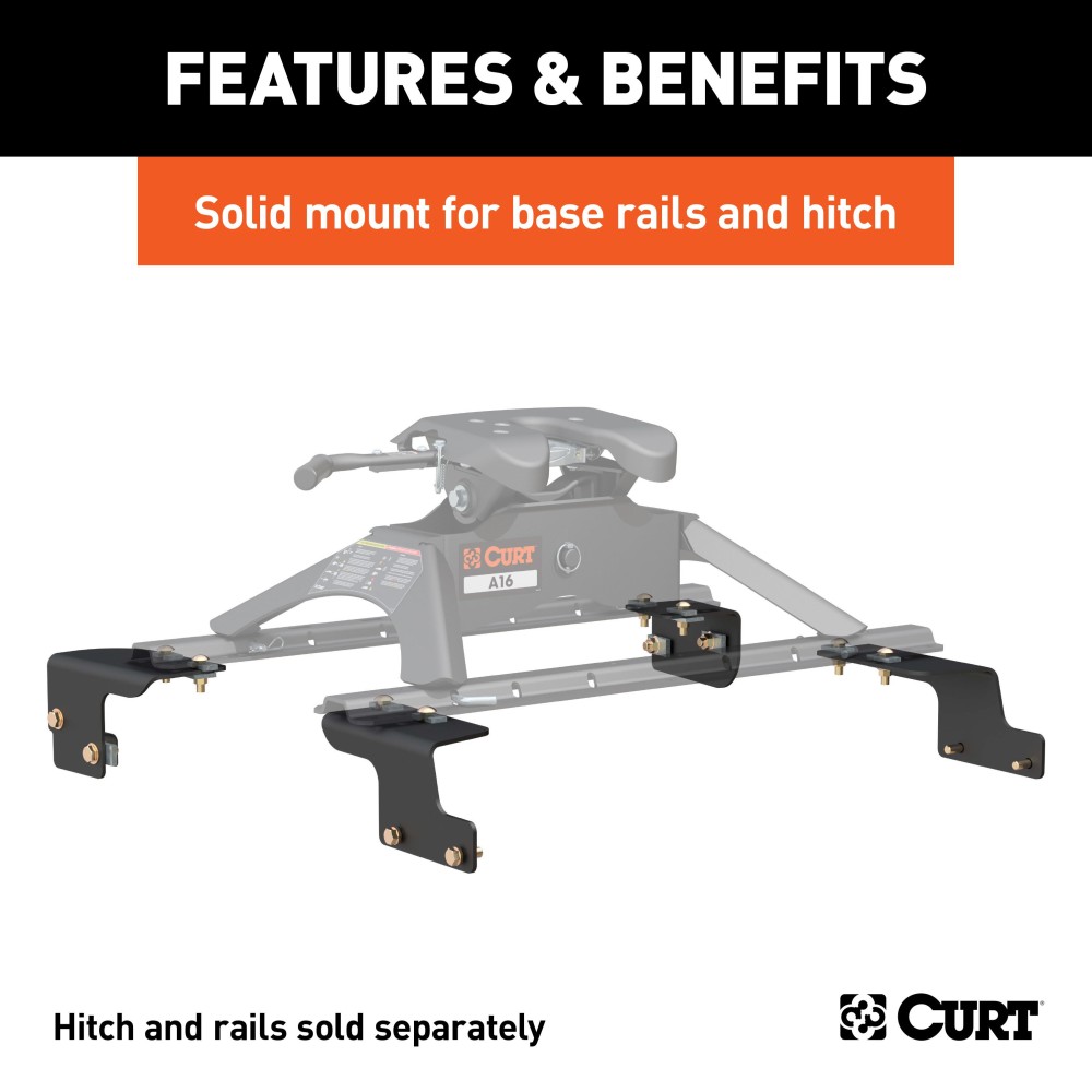 16468 - Custom 5th Wheel Brackets, Select Toyota Tundra, 6.5' Bed (No Extended Crew Cab) Curt A25 Sliding 5th Wheel Hitch 25K for 2007-2021 Toyota Tundra