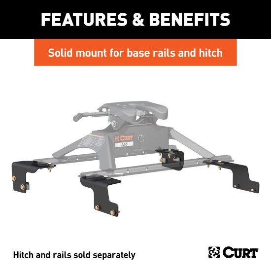 16468 - Custom 5th Wheel Brackets, Select Toyota Tundra, 6.5' Bed (No Extended Crew Cab) Curt A25 Sliding 5th Wheel Hitch 25K for 2007-2021 Toyota Tundra