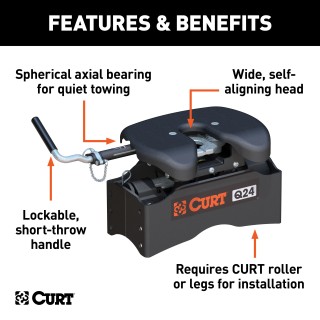 16017 - Puck System 5th Wheel Legs, Select Ford F-250, F-350, F-450, 8' Bed, 24K Curt Q24 5th wheel hitch compatible with Ford F250-F450, 24K capacity