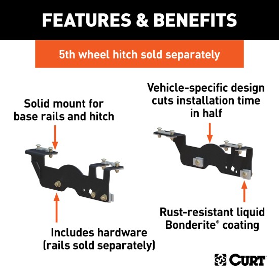 16911 - Custom 5th Wheel Brackets, Select Ford F-150 Curt E16 Slide Bar Jaw 5th Wheel Hitch for Ford F150 - 16K