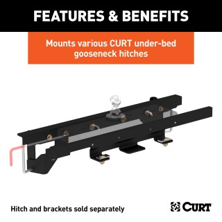 60657 - Double Lock Gooseneck Install Brackets, Select Dodge, Ram 1500, w/ Coil Springs Curt under-bed rail kit for Ram 1500 gooseneck hitches installation