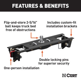 60685 - Double Lock EZr Gooseneck Hitch Kit with Brackets, Select Ford F-250, F-350 Curt A16 Dual Jaw 5th Wheel Hitch for Ford 16K Capacity