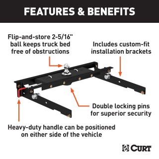 60723 - Double Lock Gooseneck Hitch Kit with Brackets, Select Ford F-150, F-250, F-350 Curt A16 5th Wheel Hitch for 1980-1996 Ford F-Series