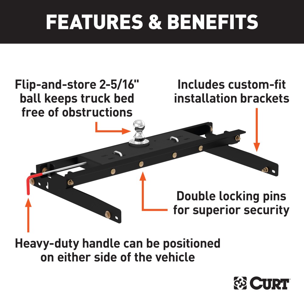 60734 - Double Lock Gooseneck Hitch Kit with Brackets, Select Dodge Ram 1500, 2500, 3500 Curt E16 5th Wheel Hitch for Dodge Ram 94-02 with 16K towing