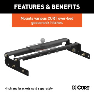 61332 - Over-Bed Gooseneck Installation Brackets, Select Ford F-250, F-350, F-450 Curt Underbed Rail Kit with Fold-Down Gooseneck Hitch for Ford
