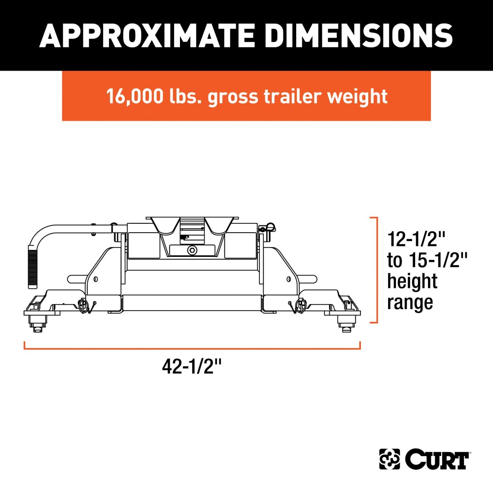 16041 - E16 5th Wheel Hitch, Select Ram 2500, 3500, 8' Bed Puck System Curt E16 5th Wheel Hitch, fits 2014-2025 Ram 2500, 3500 with 8' bed