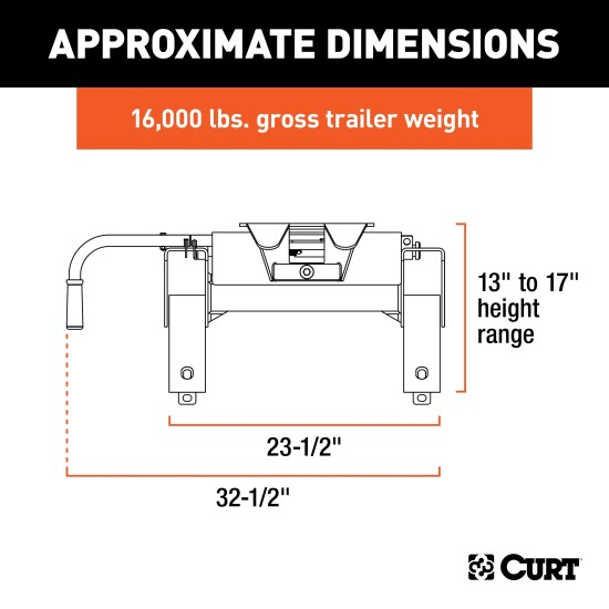 60682 - Double Lock EZr Gooseneck Hitch Kit with Brackets, Select Dodge, Ram 2500, 3500 Curt E16 5th Wheel Hitch for Dodge Ram Short Beds, 16K Capacity