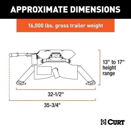 60713 - Double Lock Gooseneck Hitch Kit with Brackets, Select Chevrolet, GMC C / K Curt A16 5th Wheel Hitch for Chevy C/K Pickup - 16K Capacity