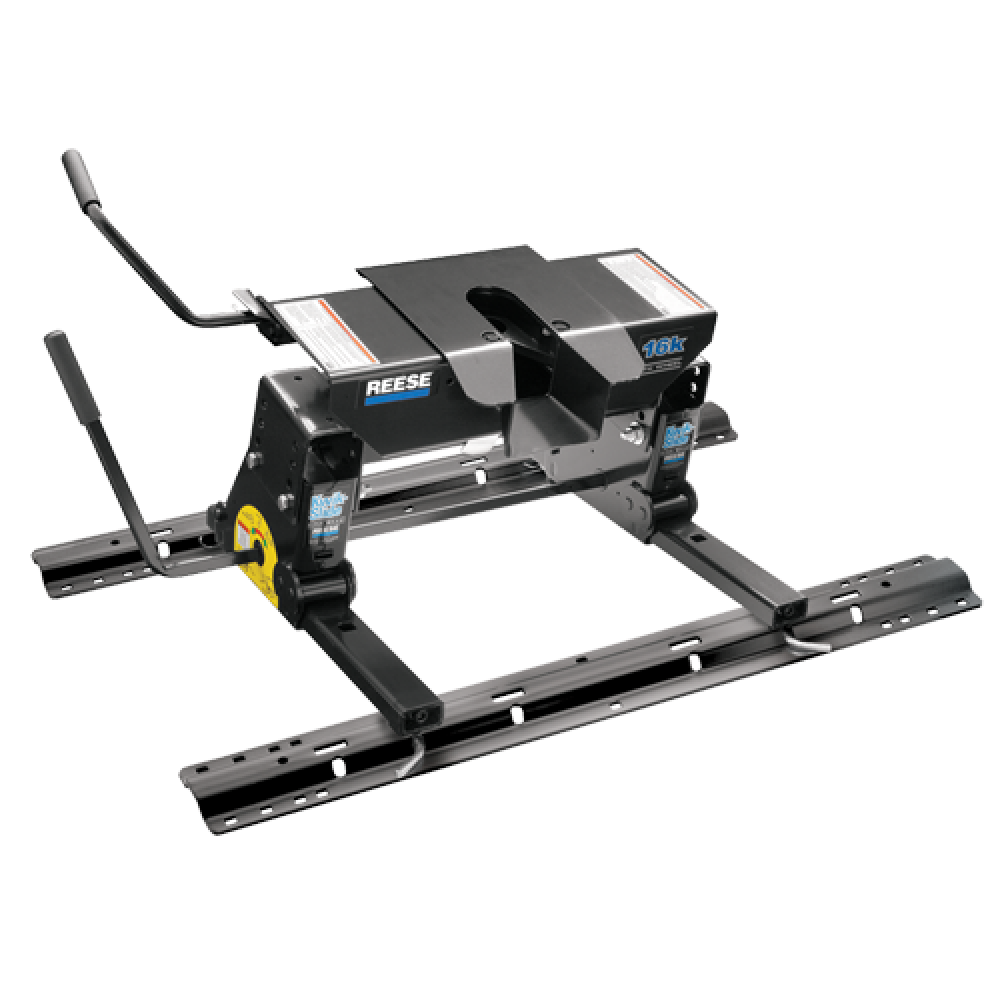 30154 - Rail Kit Mounting Adapter for Attaching Standard Fifth Wheel Hitches Reese trailer hitch system with dual jaw and square slider for Ram trucks.