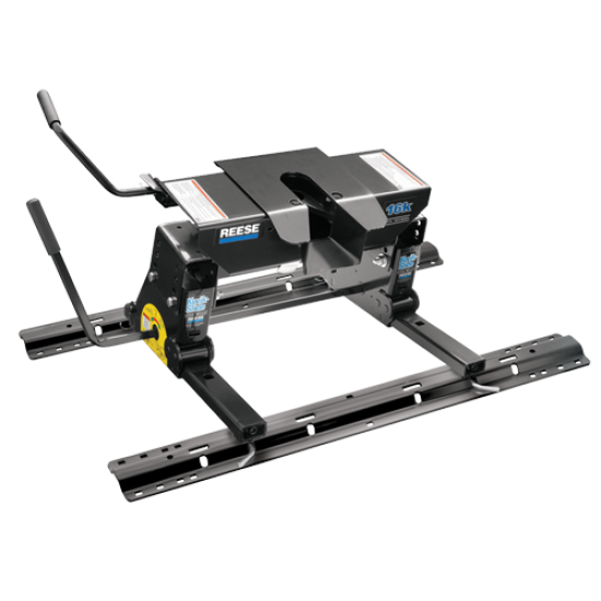 30154 - Rail Kit Mounting Adapter for Attaching Standard Fifth Wheel Hitches Reese trailer hitch system with dual jaw and square slider for Ram trucks.
