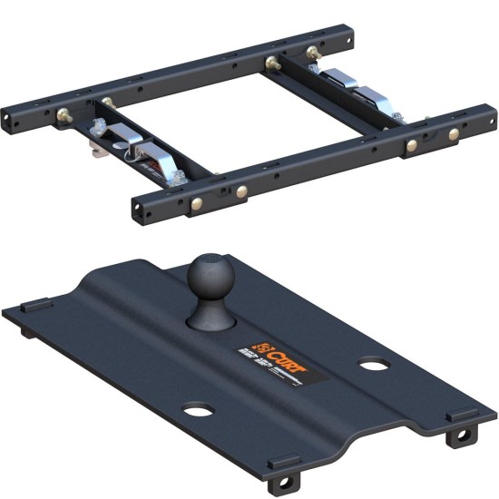 16027 - Puck System 5th Wheel Adapter with Rails, Select Chevy, Ford, GMC, 25K Curt 25K Gooseneck Trailer Hitch with Reese Outboard Rails for Ford F250 F350