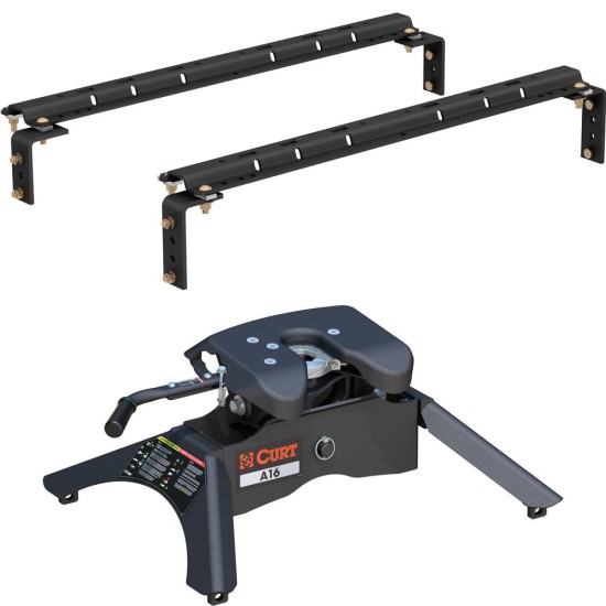 16200 - Universal 5th Wheel Base Rails, 25K (Carbide Black) Curt A16 Dual Jaw 5th Wheel Trailer Hitch Mounted on Truck