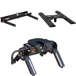 60713 - Double Lock Gooseneck Hitch Kit with Brackets, Select Chevrolet, GMC C / K Curt E16 5th Wheel Trailer Hitch with Slide Bar Jaw for Chevy