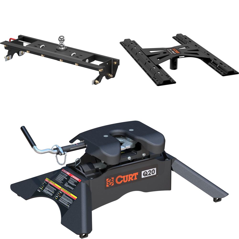 60724 - Double Lock Gooseneck Hitch Kit with Brackets, Select Ford F-150 Curt Q20 Dual Jaw 5th Wheel Hitch for 2015-2020 Ford F150