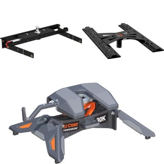 60713 - Double Lock Gooseneck Hitch Kit with Brackets, Select Chevrolet, GMC C / K Curt PowerRide 5th Wheel Hitch with Teridium finish for Chevy C/K