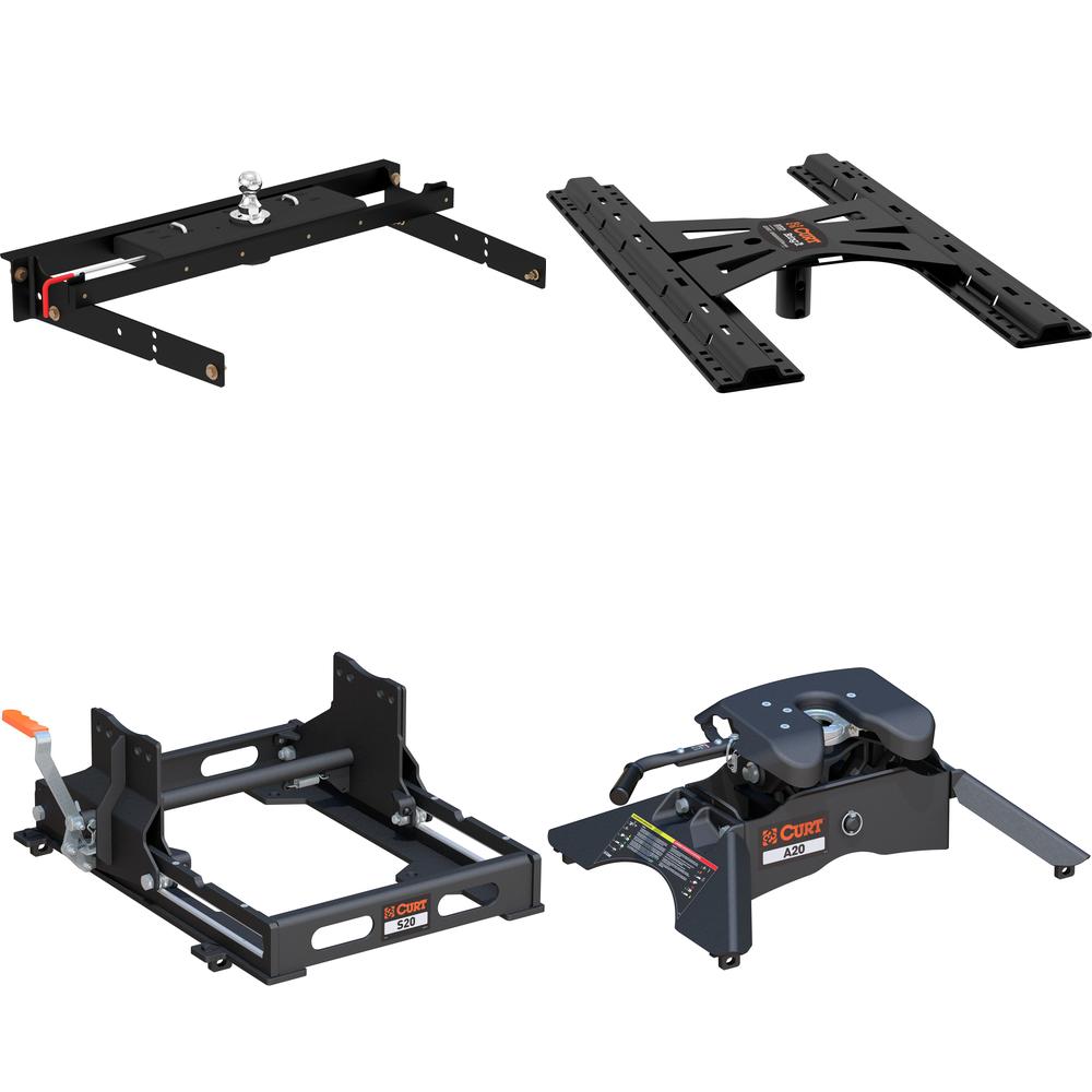 60713 - Double Lock Gooseneck Hitch Kit with Brackets, Select Chevrolet, GMC C / K Curt A20 Dual Jaw Sliding 5th Wheel Trailer Hitch for Chevy short bed