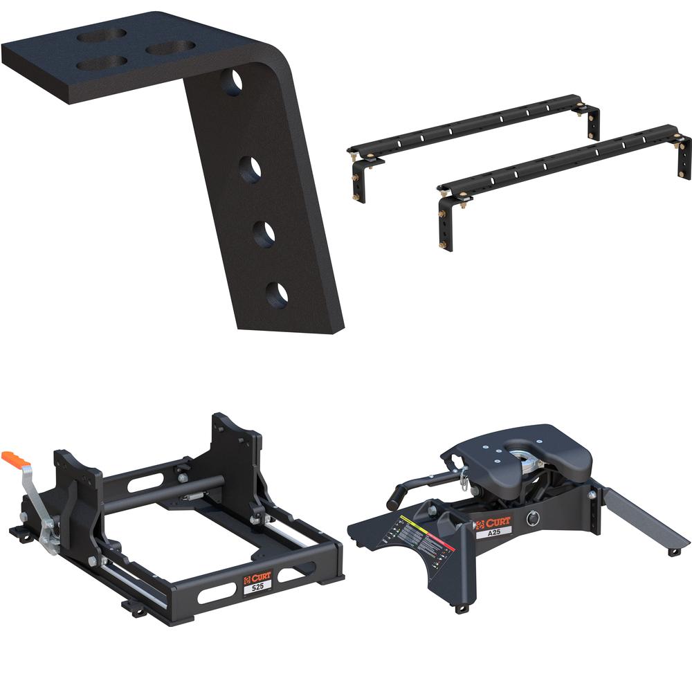 16303 - Semi-Custom 5th Wheel Brackets, Select Dodge Ram 1500 Curt A25 Dual Jaw Sliding 5th Wheel Trailer Hitch for Short Beds