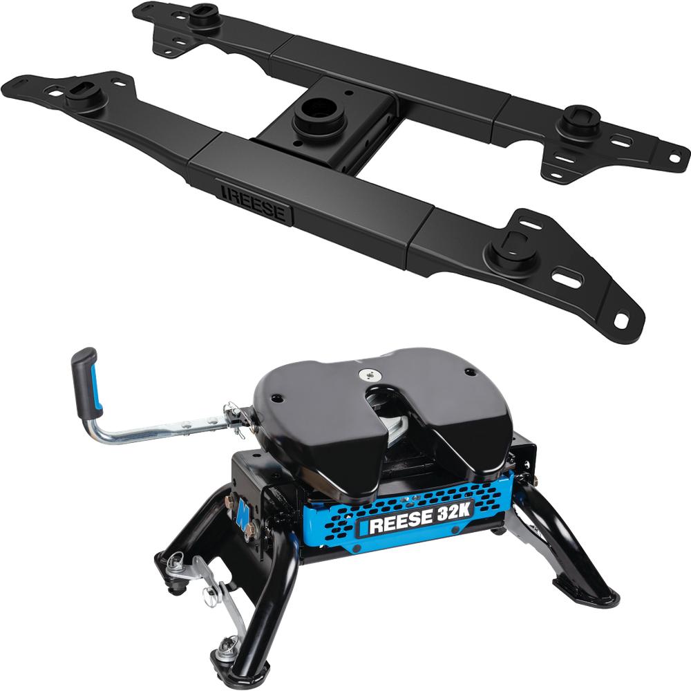 30180 - Elite™ Series Fifth Wheel Hitch Mounting System Rail Kit, Ford Reese M5 Elite 32K Fifth Wheel Hitch mounted on a Ford truck
