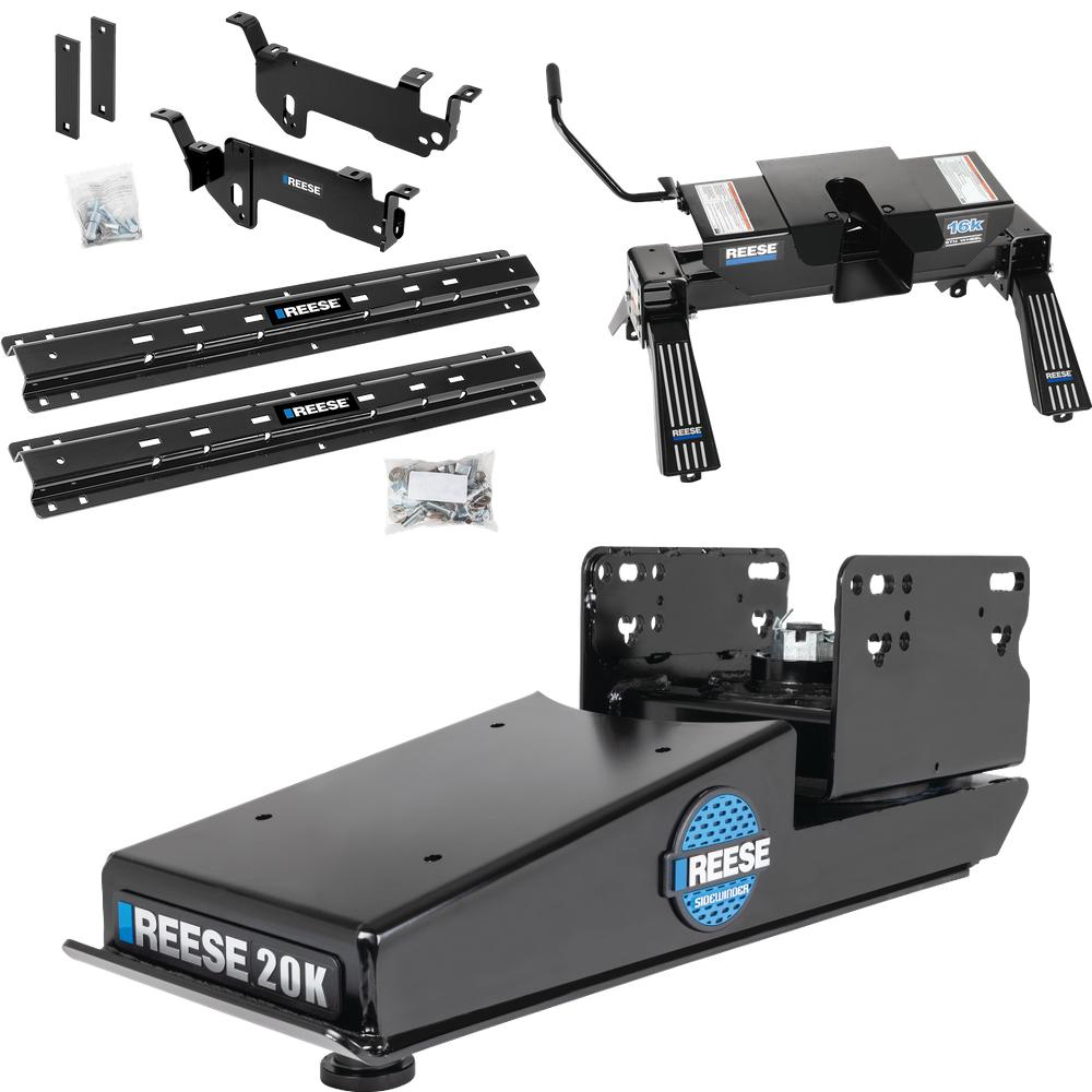56021-53 - Fifth Wheel Hitch Mounting System Custom Install Kit, Outboard Reese 16K dual jaw fifth wheel hitch with Sidewinder pinbox.