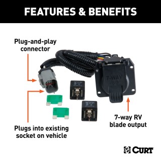 56518 - Custom Wiring Harness, 7-Way RV Blade Output (Plug & Play), Select Honda Pilot Curt Spectrum Electric Trailer Brake Control with 7-Way Kit for Honda Pilot