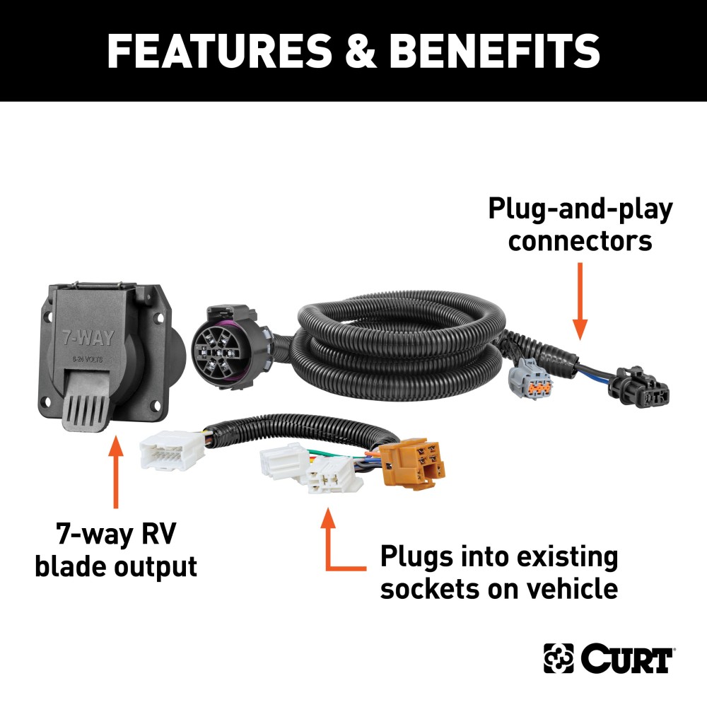 56518 - Custom Wiring Harness, 7-Way RV Blade Output (Plug & Play), Select Honda Pilot Curt Spectrum Electric Trailer Brake Control with 7-Way Kit for Honda Pilot