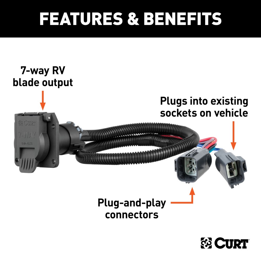 56518 - Custom Wiring Harness, 7-Way RV Blade Output (Plug & Play), Select Honda Pilot Curt Spectrum Electric Trailer Brake Control with 7-Way Kit for Honda Pilot