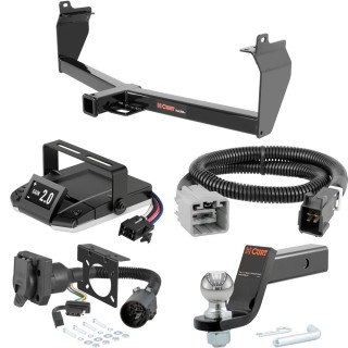 For 2014-2018 Jeep Cherokee Tow Package Camp n' Field Trailer Hitch + Brake Controller Curt Assure 51160 Proportional Up To 4 Axles + 7 Way Trailer Wiring Plug & 2-5/16" ball 4 inch drop Fits Models w/ Existing USCAR 7-way Curt 13171 2 inch Tow R