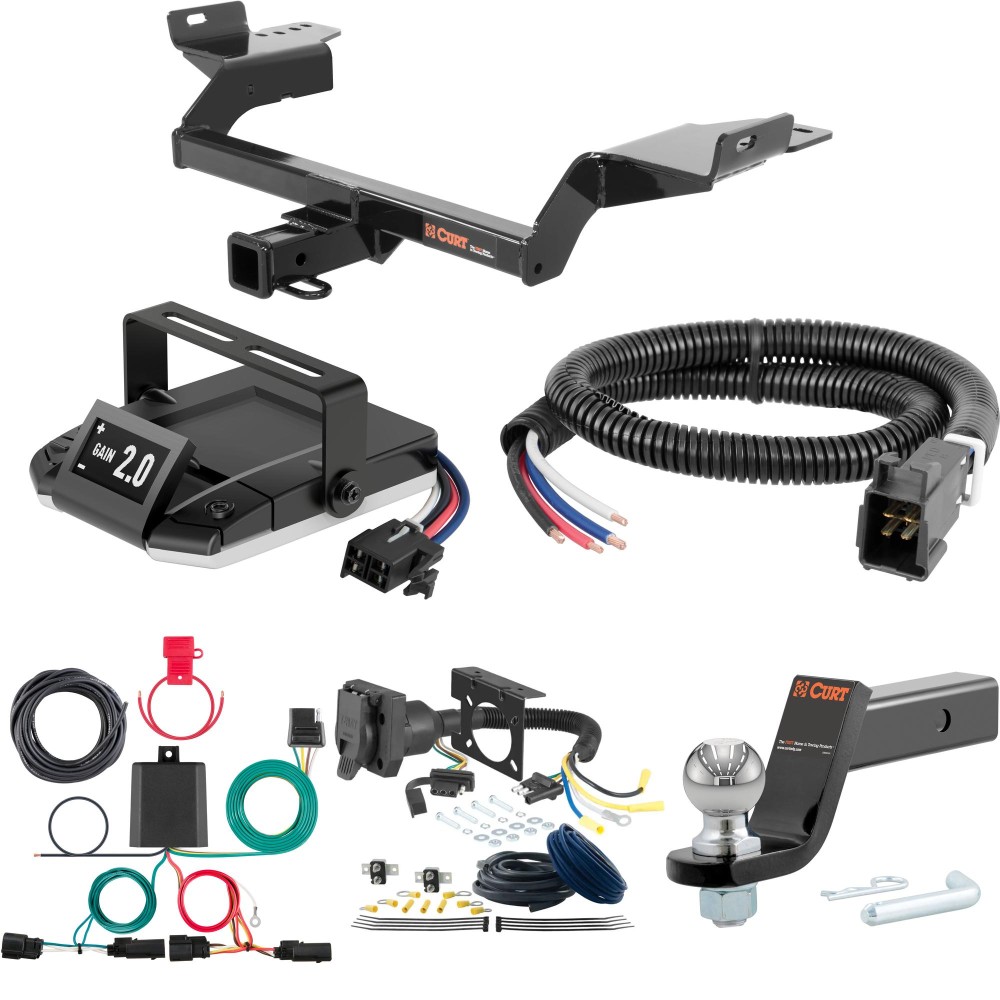 For 2013-2016 Ford Escape Tow Package Camp n' Field Trailer Hitch + Brake Controller Curt Assure 51160 Proportional Up To 4 Axles + 7 Way Trailer Wiring Plug & 2-5/16" ball 4 inch drop Fits All Models Curt 13186 2 inch Tow Receiver