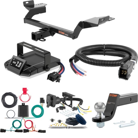For 2013-2016 Ford Escape Tow Package Camp n' Field Trailer Hitch + Brake Controller Curt Assure 51160 Proportional Up To 4 Axles + 7 Way Trailer Wiring Plug & 2-5/16" ball 4 inch drop Fits All Models Curt 13186 2 inch Tow Receiver