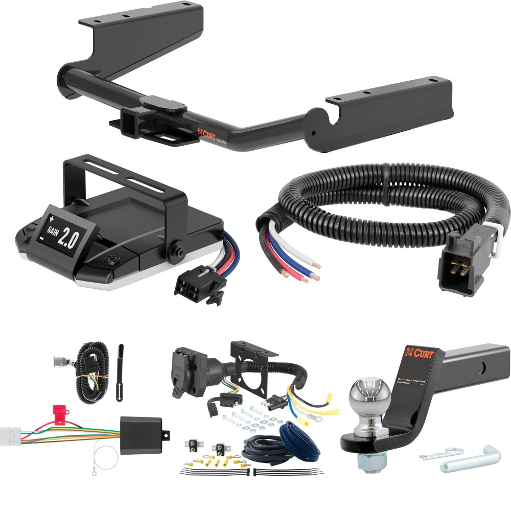 For 2020-2024 Toyota Highlander Tow Package Camp n' Field Trailer Hitch + Brake Controller Curt Assure 51160 Proportional Up To 4 Axles + 7 Way Trailer Wiring Plug & 2-5/16" ball 4 inch drop Except XSE Curt 13460 2 inch Tow Receiver