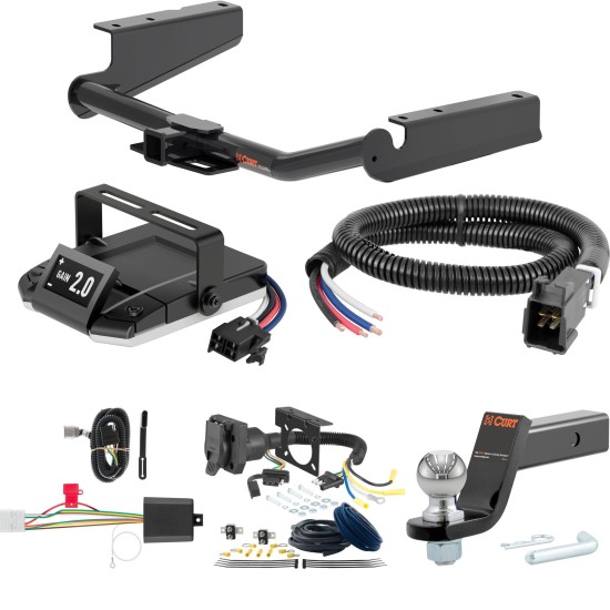 For 2020-2024 Toyota Highlander Tow Package Camp n' Field Trailer Hitch + Brake Controller Curt Assure 51160 Proportional Up To 4 Axles + 7 Way Trailer Wiring Plug & 2-5/16" ball 4 inch drop Except XSE Curt 13460 2 inch Tow Receiver