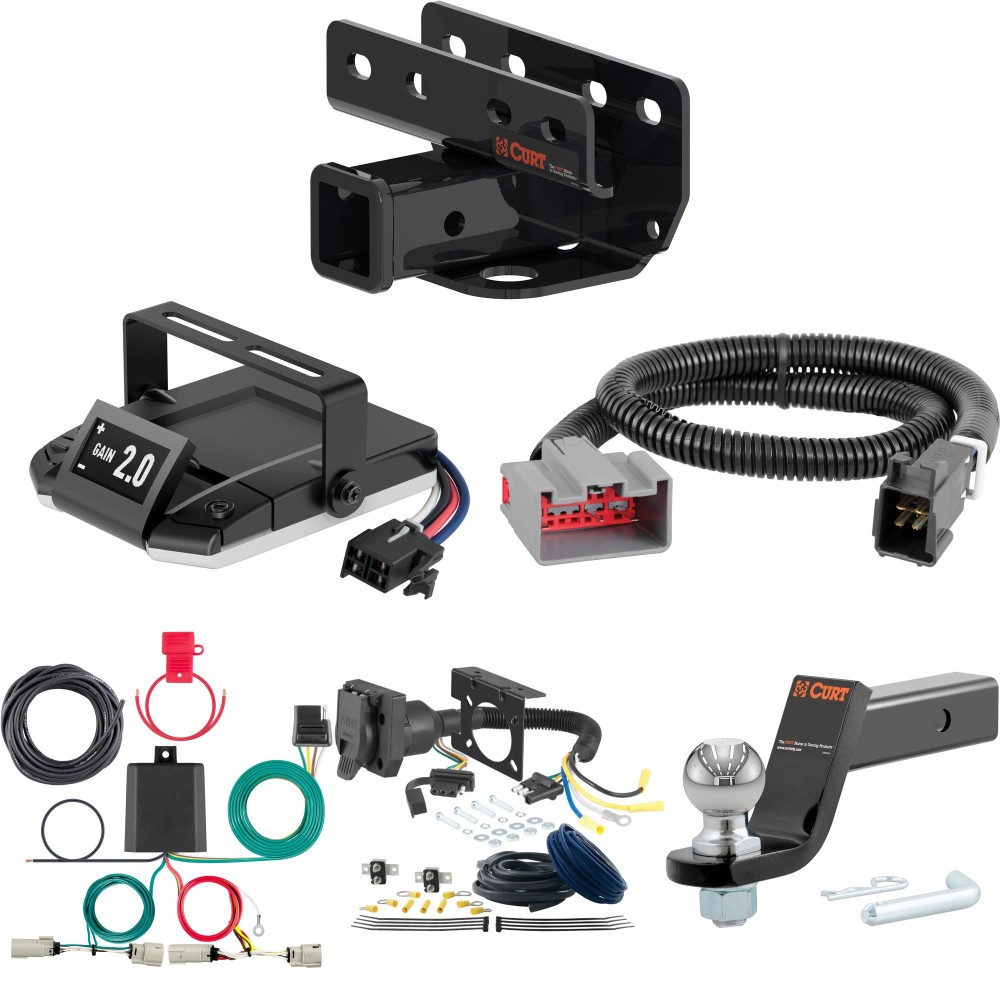 For 2021-2024 Ford Bronco Tow Package Camp n' Field Trailer Hitch + Brake Controller Curt Assure 51160 Proportional Up To 4 Axles + 7 Way Trailer Wiring Plug & 2-5/16" ball 4 inch drop Fits Models w/ LED Taillights Excluding factory receiver Curt
