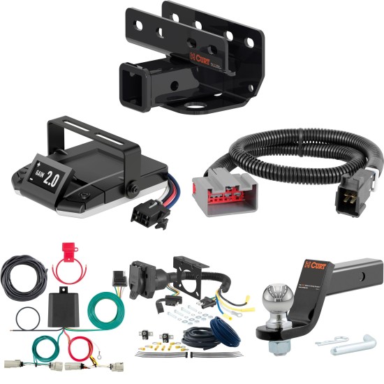 For 2021-2024 Ford Bronco Tow Package Camp n' Field Trailer Hitch + Brake Controller Curt Assure 51160 Proportional Up To 4 Axles + 7 Way Trailer Wiring Plug & 2-5/16" ball 4 inch drop Fits Models w/ LED Taillights Excluding factory receiver Curt