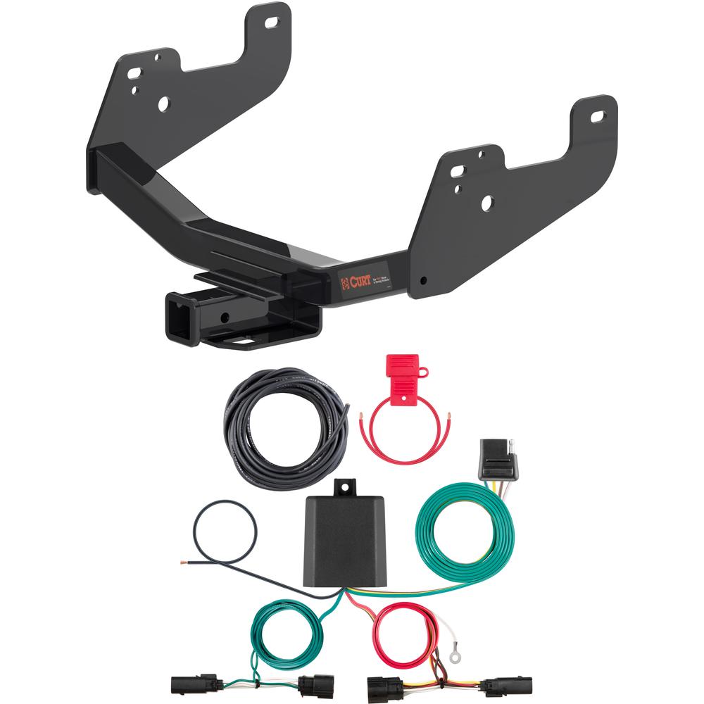 For 2022-2024 Ford F150 Trailer Hitch + Wiring 4 Pin Fits w/ Factory Receiver w/ LED Taillights Curt 14021 56481 2 inch Tow Receiver