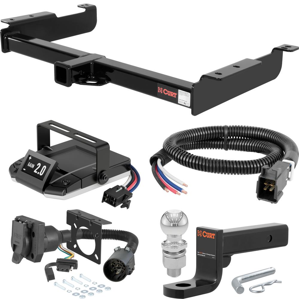 For 2003-2024 Chevy Express 2500 Tow Package Camp n' Field Trailer Hitch + Brake Controller Curt Assure 51160 Proportional Up To 4 Axles + 7 Way Trailer Wiring Plug & 2-5/16" ball 4 inch drop Fits Models w/ Existing USCAR 7-way Curt 14090 2 inch 