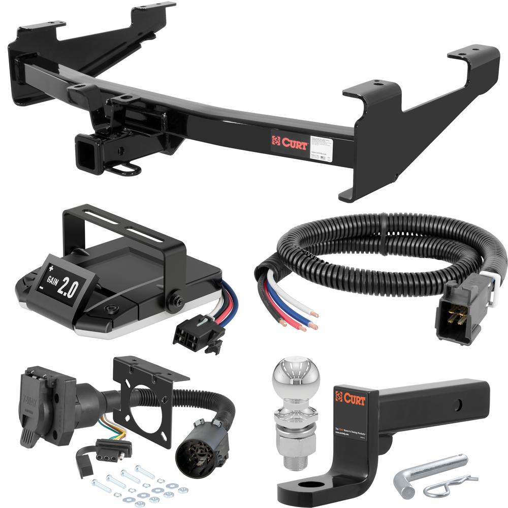 For 2007-2010 Chevy Silverado 3500 HD Tow Package Camp n' Field Trailer Hitch + Brake Controller Curt Assure 51160 Proportional Up To 4 Axles + 7 Way Trailer Wiring Plug & 2-5/16" ball 4 inch drop Except Tommy Gate lift or cab & chassis Excep