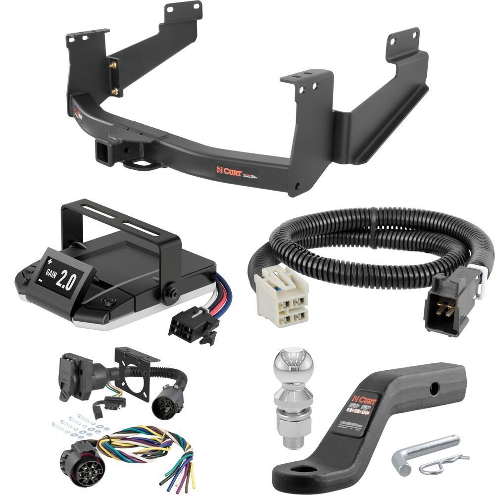 For 2007-2014 Toyota Tundra Tow Package Camp n' Field Trailer Hitch + Brake Controller Curt Assure 51160 Proportional Up To 4 Axles + 7 Way Trailer Wiring Plug & 2-5/16" ball 4 inch drop Fits Models w/ Factory 4-Flat Excluding factory receiver Cu