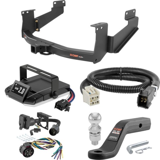For 2007-2014 Toyota Tundra Tow Package Camp n' Field Trailer Hitch + Brake Controller Curt Assure 51160 Proportional Up To 4 Axles + 7 Way Trailer Wiring Plug & 2-5/16" ball 4 inch drop Fits Models w/ Factory 4-Flat Excluding factory receiver Cu
