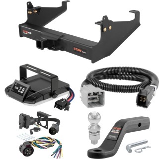 For 2005-2007 Ford F550 Super Duty Tow Package Camp n' Field Trailer Hitch + Brake Controller Curt Assure 51160 Proportional Up To 4 Axles + 7 Way Trailer Wiring Plug & 2-5/16" ball 4 inch drop Fits Cab & Chassis w/ 34" Frame Curt 15445 