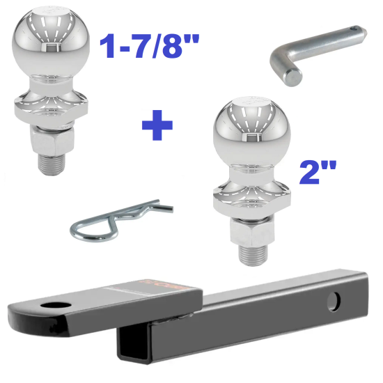 Class 1 Ball Mount 2,000 LBS Tow Kit w/ Dual 1-7/8" + 2" Balls - 9.75" Long Shank 5/8" Rise or Flip Around 1-1/4" Drop Includes Pin/Clip Curt Part Numbers 45019 21400 40001 40003 Class 1 Ball Mount 2,000 LBS Tow Kit w/ Dual 1-7/8" + 2" Balls - 9.75" Long Shank 5/8" Rise or Flip Around 1-1/4" Drop Includes Pin/Clip Curt Part Numbers 45019 21400 40001 40003