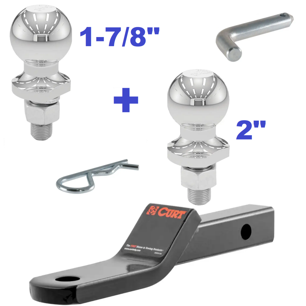 Class 2 Ball Mount 3,500 LBS Tow Kit w/ Dual 1-7/8" + 2" Balls - 7-13/16" Long Shank 3/8" Rise or Flip Around 1" Drop Includes Pin/Clip Curt Part Numbers 45503 21400 40001 40003 Class 2 Ball Mount 3,500 LBS Tow Kit w/ Dual 1-7/8" + 2" Balls - 7-13/16" Long Shank 3/8" Rise or Flip Around 1" Drop Includes Pin/Clip Curt Part Numbers 45503 21400 40001 40003