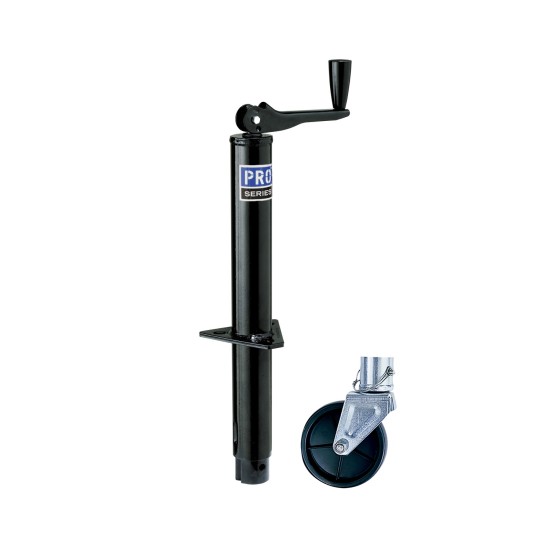 EA20000303 500245 Pro Series Pro Series Round 2000 lbs. A-Frame Trailer Jack Topwind 14" Lift 6" Caster Wheel Zinc Finish Pro Series Round 2,000 lbs. A-Frame Trailer Jack Topwind 14" Lift w/ 6" Caster Wheel Zinc Finish