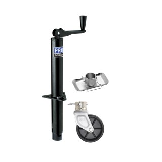 EA20000303 1400750340 1400700340 Pro Series Pro Series Round 2000 lbs. A-Frame Trailer Jack Topwind 14" Lift 6" Poly Caster Wheel 2" Zinc Footplate Combo Pro Series Round 2,000 lbs. A-Frame Trailer Jack Topwind 14" Lift w/ 6" Poly Caster Wheel & 2" Zinc Footplate Combo