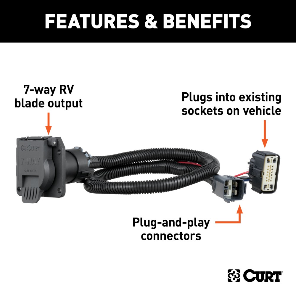 56326 - Custom Wiring Connector, 7-Way RV Blade Output (Plug & Play), Select Blazer, XT5, XT6, Acadia Curt Discovery Electric Trailer Brake Control and Wiring Kit for Vehicles