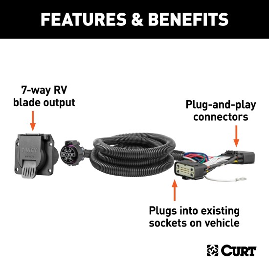 56431 - Custom Wiring Harness, 7-Way RV Blade Output (Plug & Play), Select Ford Ranger Curt Venturer Electric Trailer Brake Control Kit for Ford Ranger